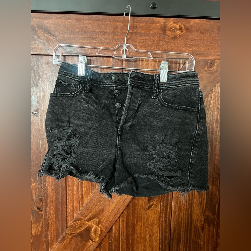 Hollister Black Ripped High Rise Mom Jean Shorts